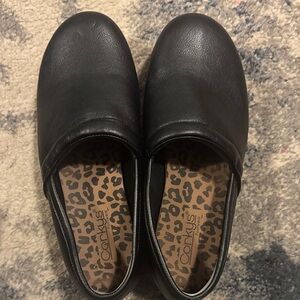 Corkys Black Mules with Leopard Insole